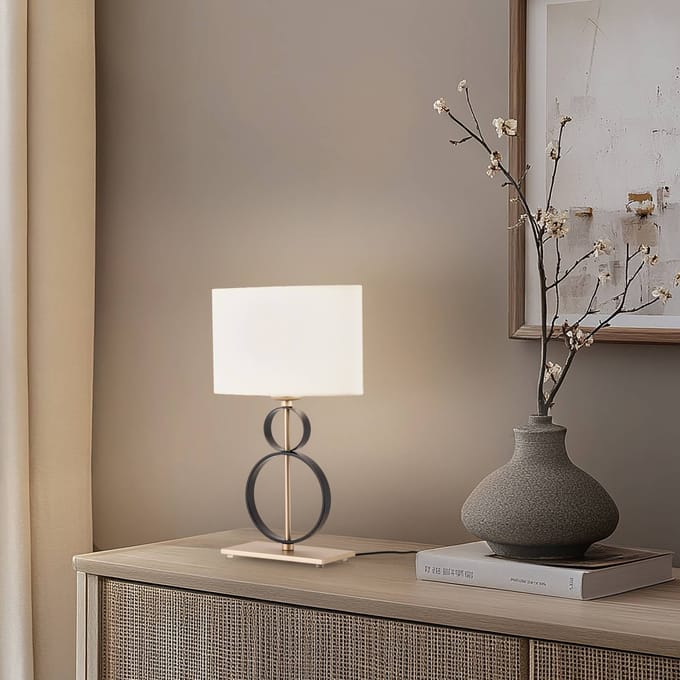 Argon Tafellamp Priam, zwart/goud, staal, hoogte 42 cm