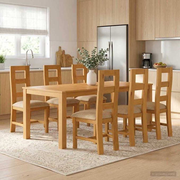 vidaXL - Eetkamerset - 7 - st - Beige - Massief - Eikenhout