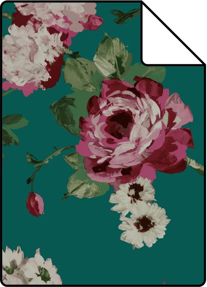 Proefstaal Origin Wallcoverings behang bloemen smaragd groen - 26,5 x 21 cm - 347432-S