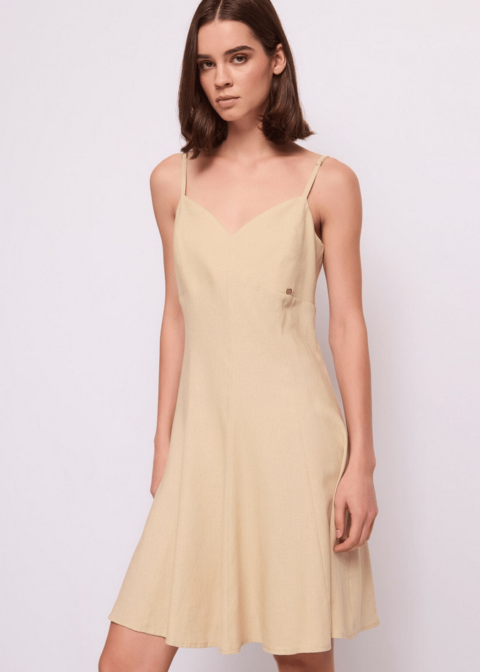 jurk in linnen vrouw beige