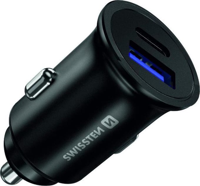 Swissten Autolader - 2 poorten USB-A & USB-C - 36W -Snellader - Zwart
