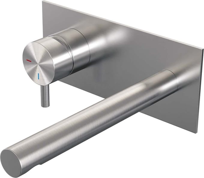 Brauer Brushed Edition inbouw wastafelmengkraan met rechte uitloop en afdekplaat model B2 RVS geborsteld PVD