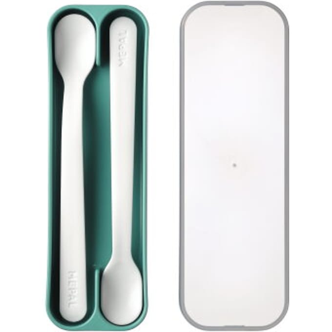 Mepal Mio Babylepel - Set van 2 - Lange steel - Kinderservies - Deep turquoise