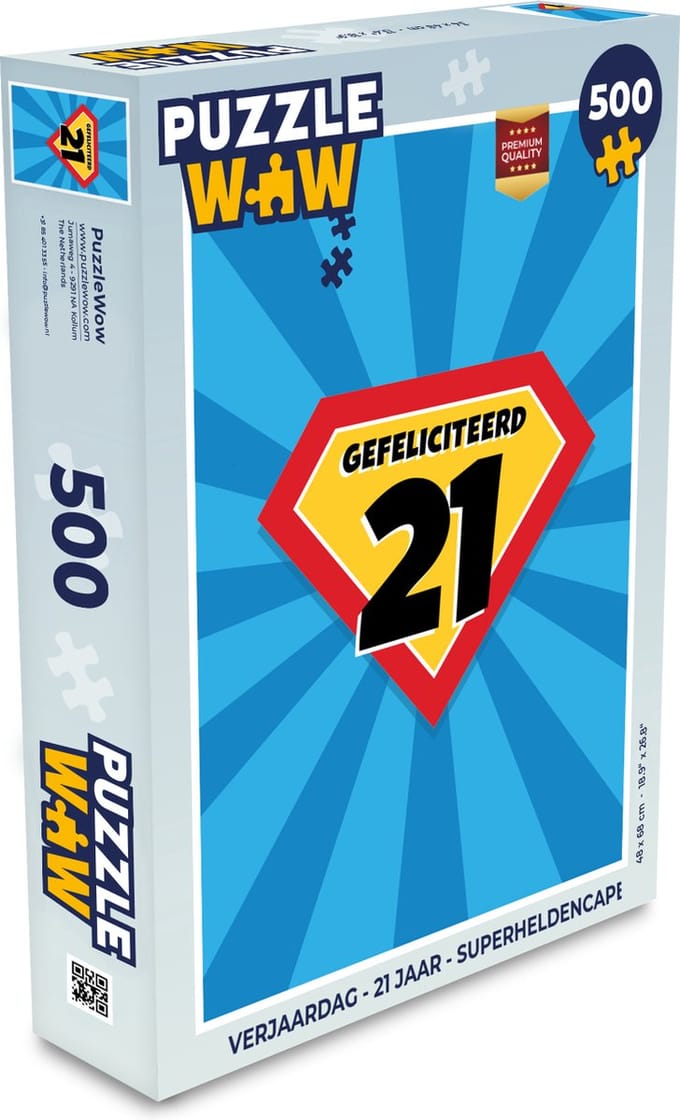 Puzzel Verjaardag - 21 jaar - Superheldencape - Legpuzzel - Puzzel 500 stukjes