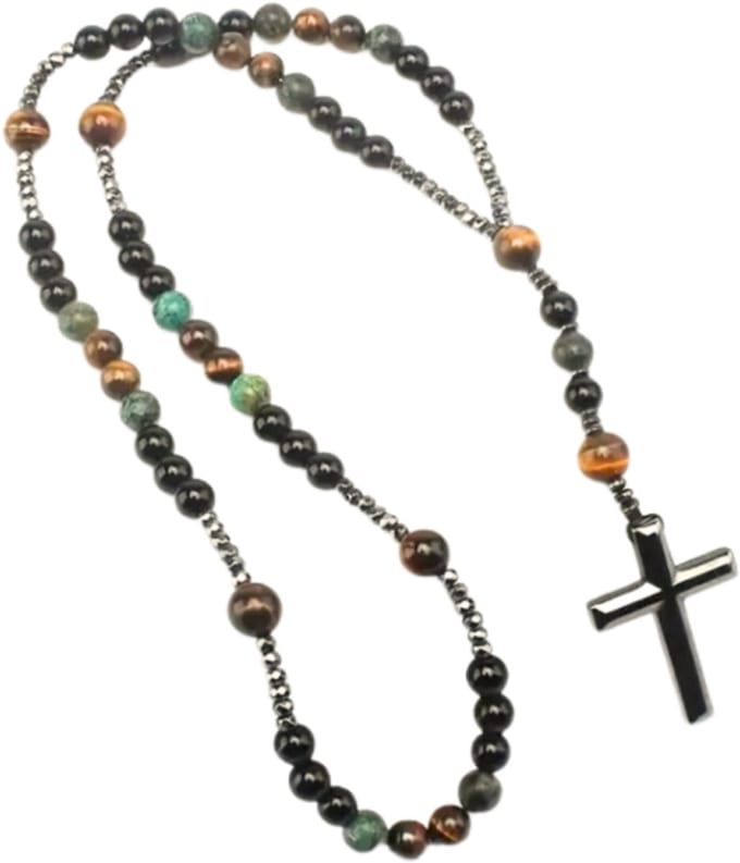Rozenkrans- ketting -obsidiaan - tijgeroog - Charme Bijoux