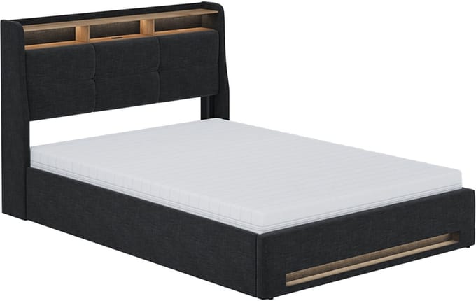 Vitalispa Christin Gestoffeerd bed – met matras, LED en USB-aansluiting Antraciet/eiken