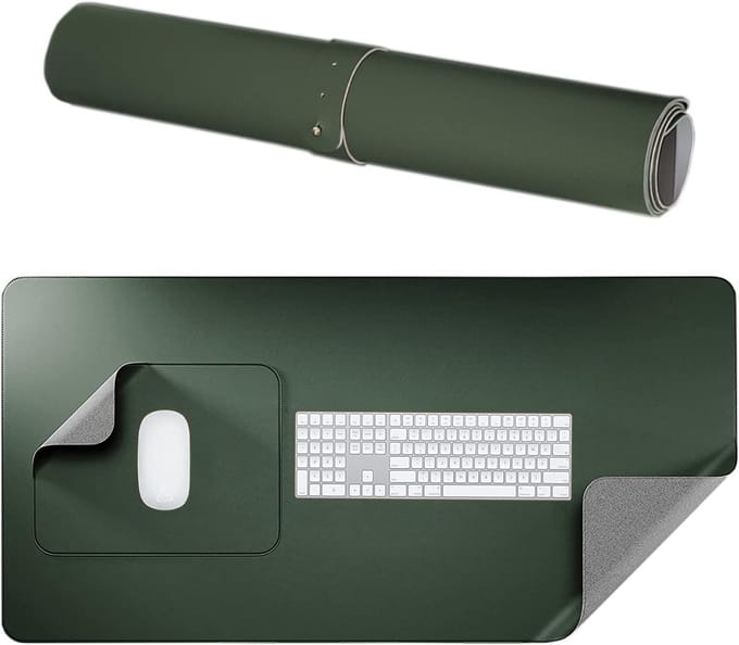 Premium Kwaliteit Bureau Mat Set van 2 - 80 x 40 cm, Dubbelzijdig, Antislip, Ideaal voor Kantooraccessoires en Computergebruik (Groen/Grijs)