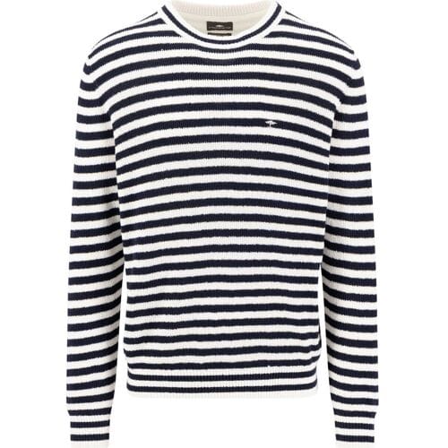 Fynch-Hatton Trui Round Neck Striped Bouclé New Off White / male