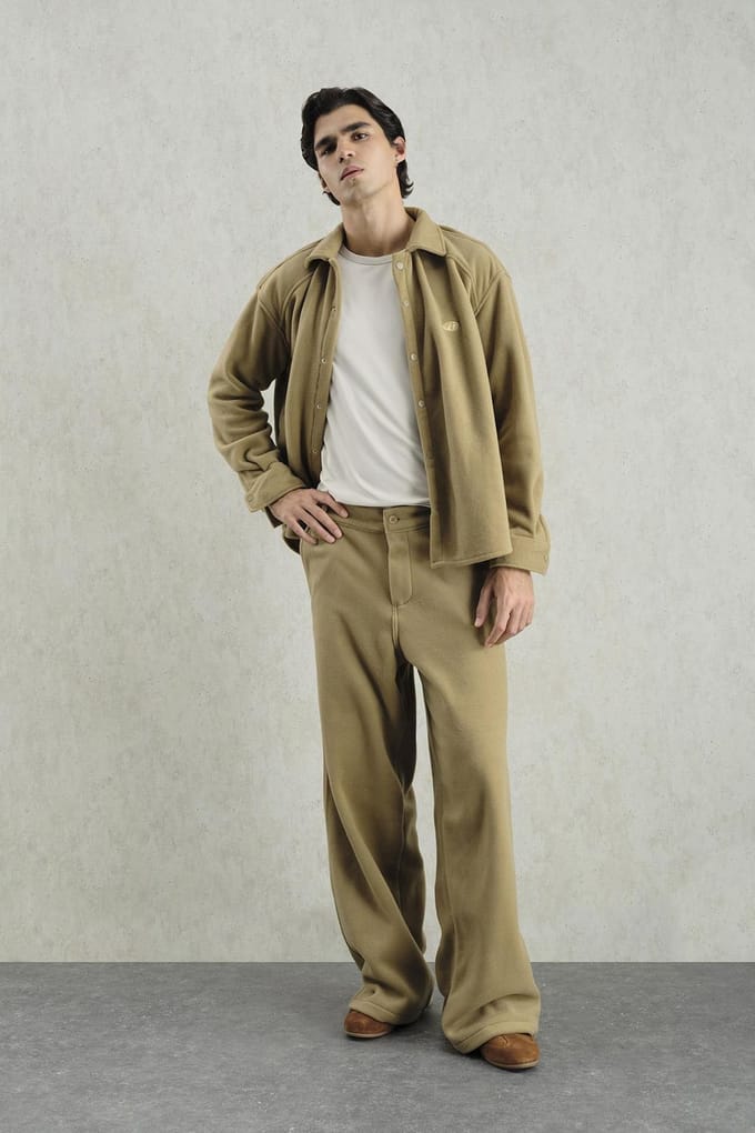 Gestructureerde Brede Pantalon met Knopsluiting