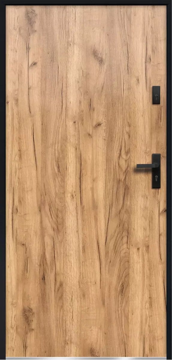 Vente-unique Massieve stalen voordeur, 207 cm hoog x 100 cm breed, eikenhoutlook - 55 mm dik - linksdraaiend - AGUEDA