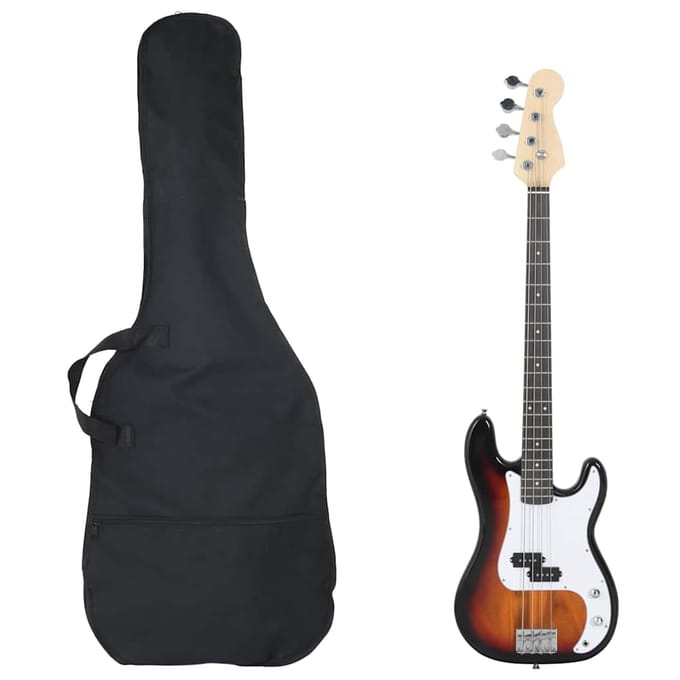 vidaXL - Basgitaar - voor - beginners - elektrisch - met - tas - 4/4 - 46" - bruin - wit