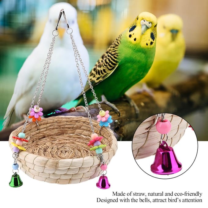 Paille de Perroquet Sûre Jouet pour Oiseau Durable Balançoire Nid Suspendu sur Cage à Oiseaux brown