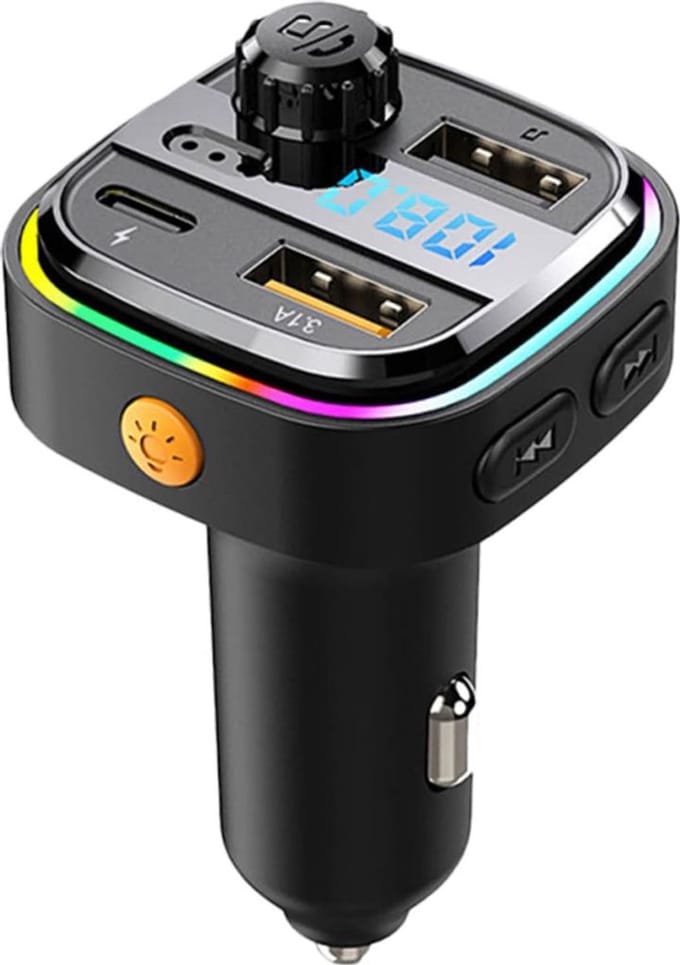 LISM-Auto-adapter met Bluetooth MP3-speler, handsfree bellen-functie, USB- en Type-C-autolader en multifunctionele FM-zender.