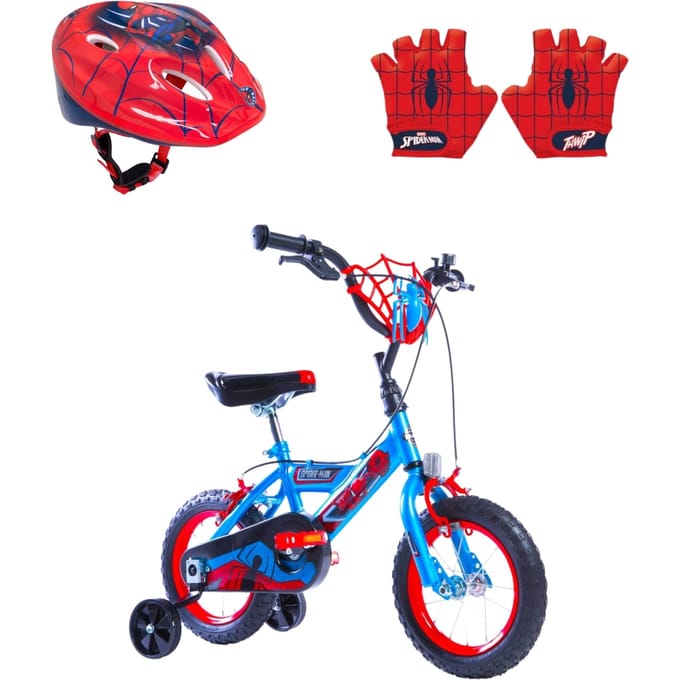 Spiderman fietsset; fiets 12 inch, handschoenen en helm