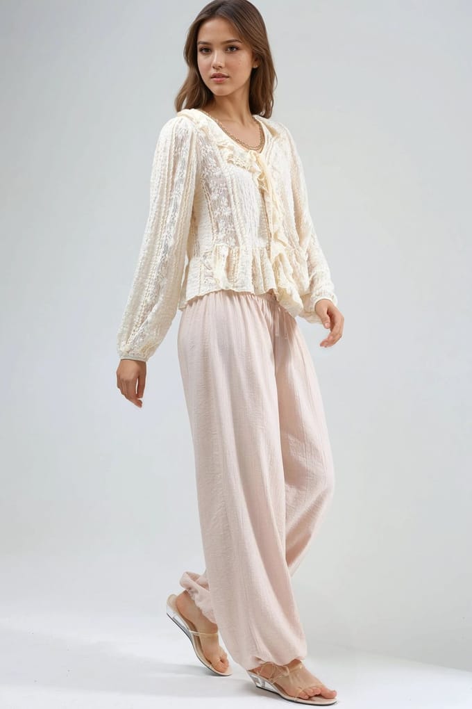 Elastische broek met strikdetail