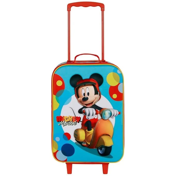 Karactermania - Disney - Mickey Mouse - Scooter - Reiskoffer - Zachte 3D trolley Handbagage Koffer - Blauw