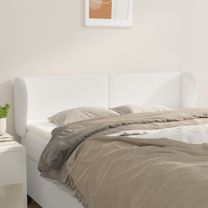 vidaXL - Hoofdbord - met - randen - 147x23x78/88 - cm - kunstleer - wit