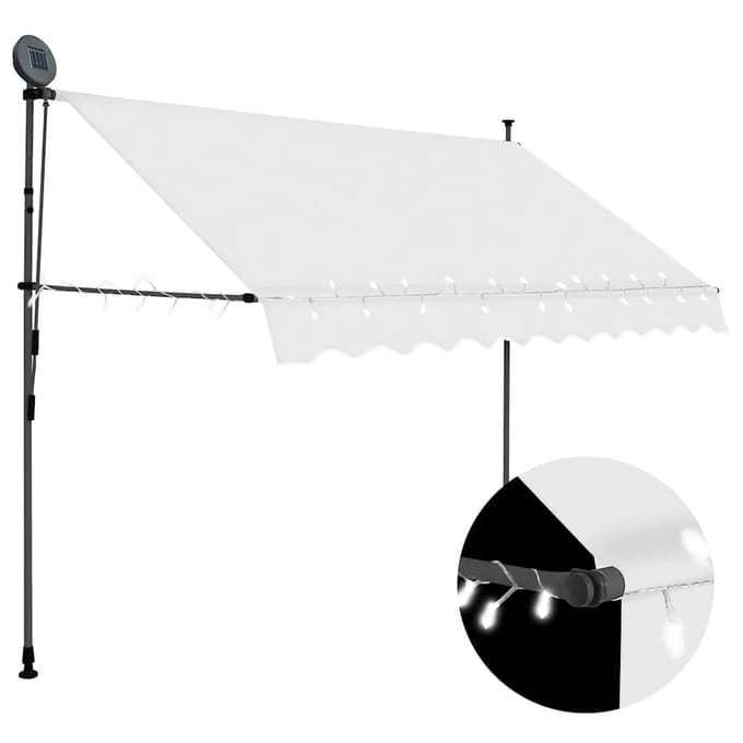 vidaXL - Luifel - handmatig - uitschuifbaar - met - LED - 300 - cm - crèmekleurig