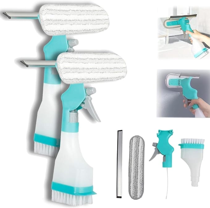 Multifunctionele Ramenreiniger - Glasbewassing Tool - Streeploos Schoonmaken - 4-in-1 Ontwerp - 28.5 x 27 cm - Blauw