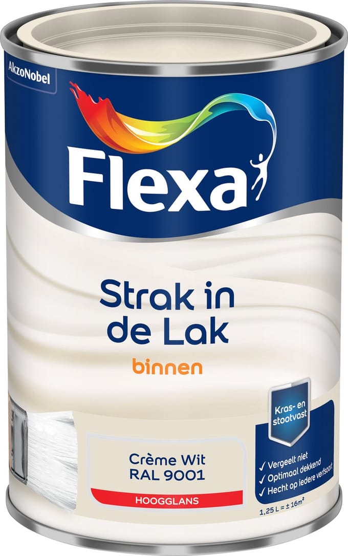 Flexa - Strak In De Lak Binnenlak Hoogglans - Crème Wit / Ral 9001 - 1,25 L