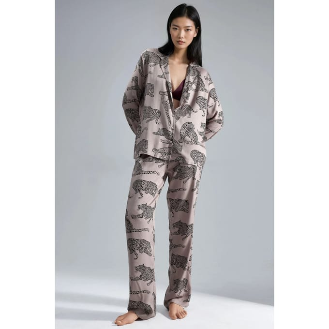 Leopardprint Lange Mouw Pyjama Set