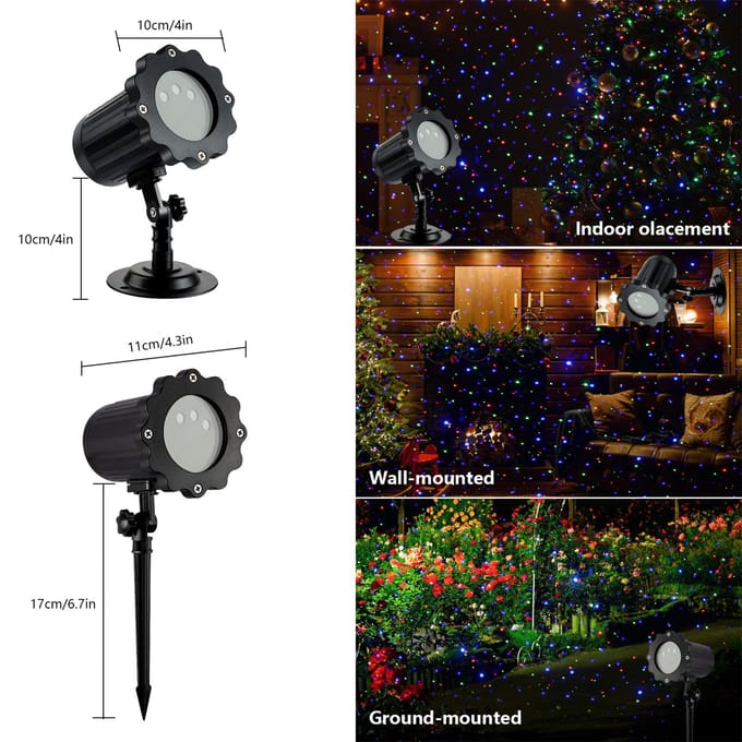 Buitentuin Kerstlichtprojector 3 Lichtkleuren Rood Groen Blauw Afstandsbediening Waterdicht zwart