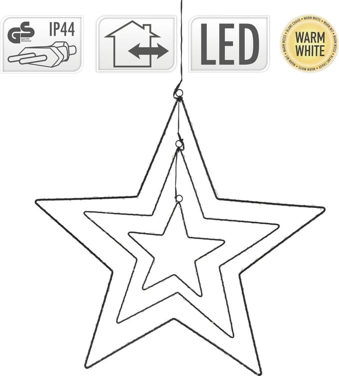 Kerstster met 160 warmwitte LED's 20/41/60 cm zwart metaal