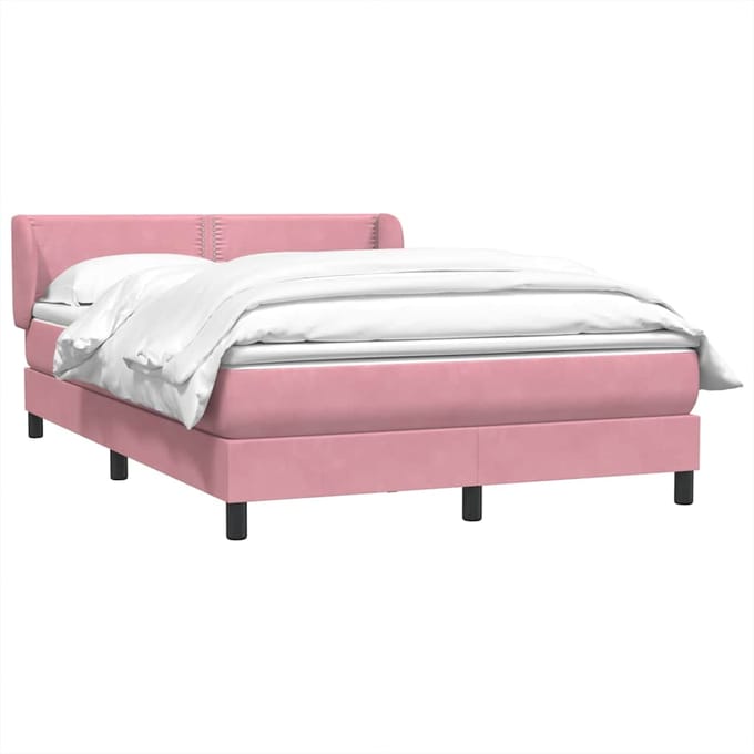 vidaXL - Boxspring - met - matras - fluweel - roze - 160x220 - cm