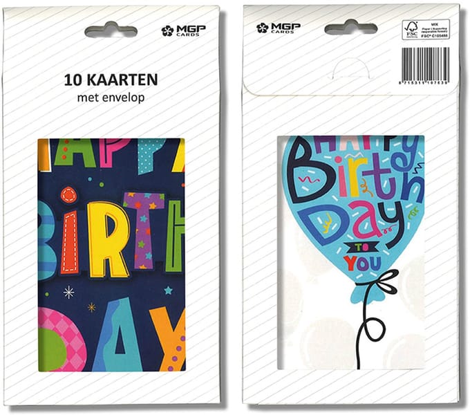 MGPcards - 20x dubbele wenskaart met witte envelop - Verjaardag - 11.5 x 17 cm