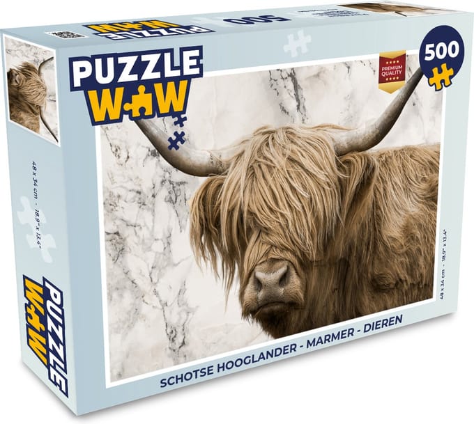 Puzzel Schotse hooglander - Marmer print - Dieren - Legpuzzel - Puzzel 500 stukjes