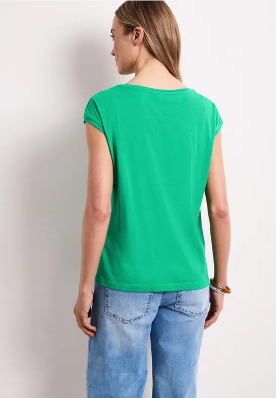 Shirt met boothals en decoratief detail