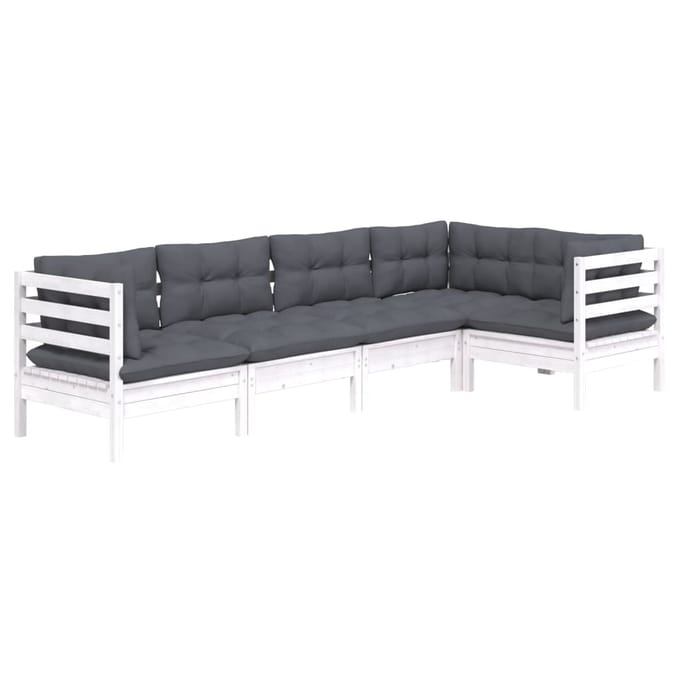 vidaXL - 5-delige - Loungeset - met - kussens - grenenhout - wit