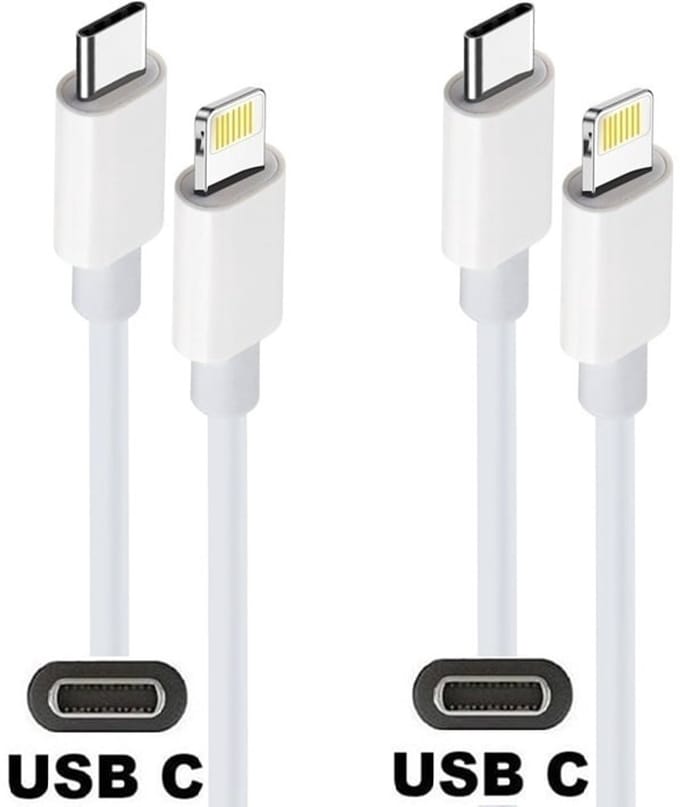 2 stuks OneOne USB C naar Lightning kabel. 1,0m witte laadkabel. Oplaadkabel past op Apple iPhone 13 Mini, iPhone 13 Pro, iPhone 13 Pro Max, iPhone 14, iPhone 14 Plus, iPhone 14 Pro, iPhone 14 Pro Max
