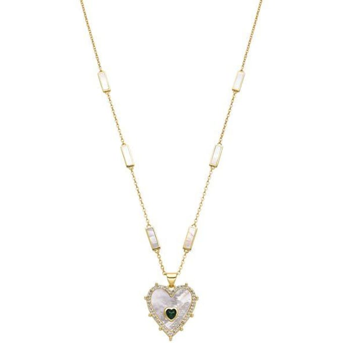 Luxeketting in 925 sterlingzilver en 18k goudfinish wit parelmoer - Limy