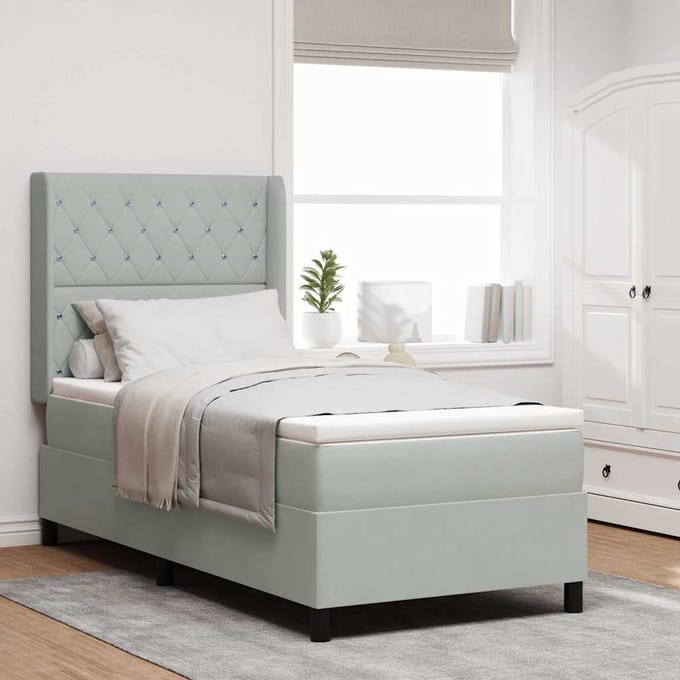 vidaXL - Boxspring - bed - met - matras - Lichtgrijs - 100 - x - 200 - cm - Fluweel