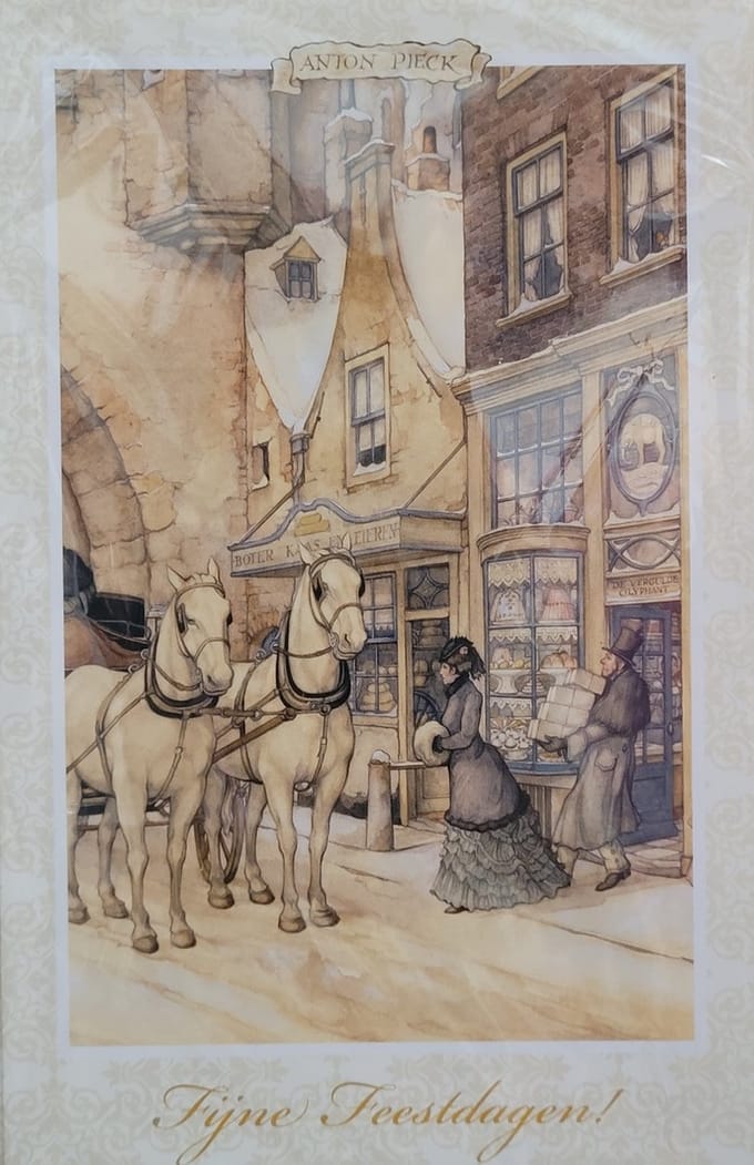 8 Dubbele Kerstkaarten Anton Pieck met enveloppen - paarden