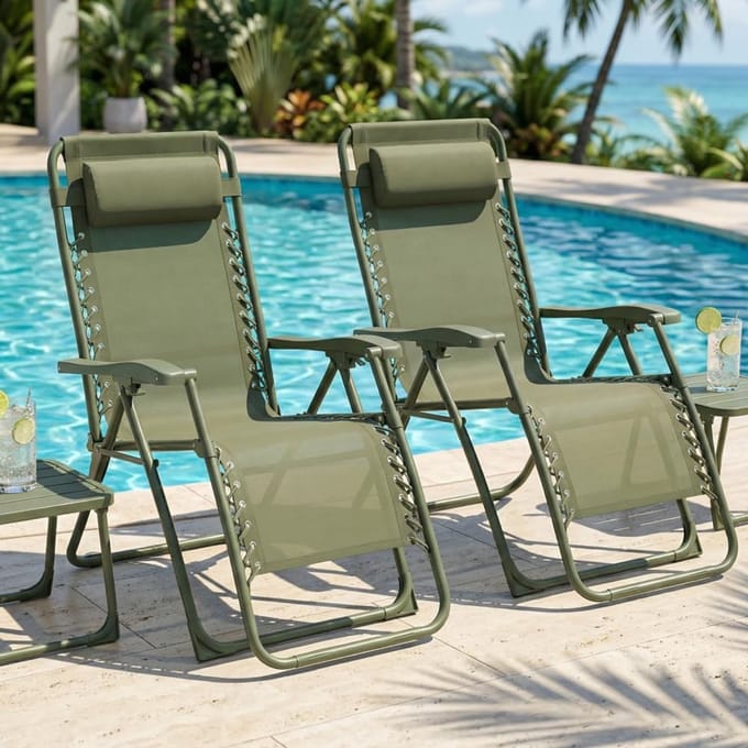 Zero Gravity Stoel - Relaxstoelen Tuin - Buiten Ontspannen - Inklapbaar Set - 2 Stuks - Saliegroen