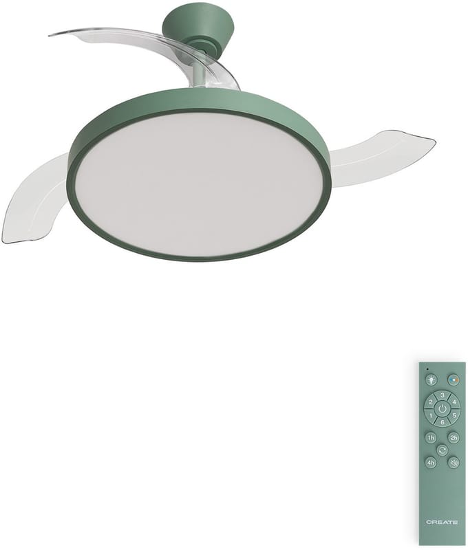 CREATE - Plafondventilator 40W stil met intrekbare bladen met licht - Ø108cm - Sage - Afstandsbediening - WIND CLEAR STUDIO