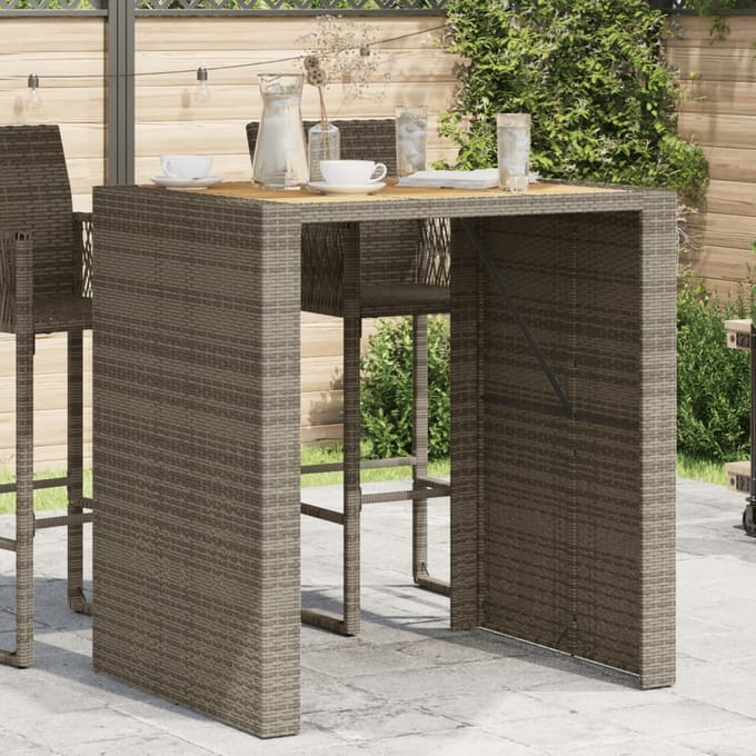 vidaXL - Tuinbartafel - acaciahouten - blad - 105x80x110 - cm - poly - rattan - grijs