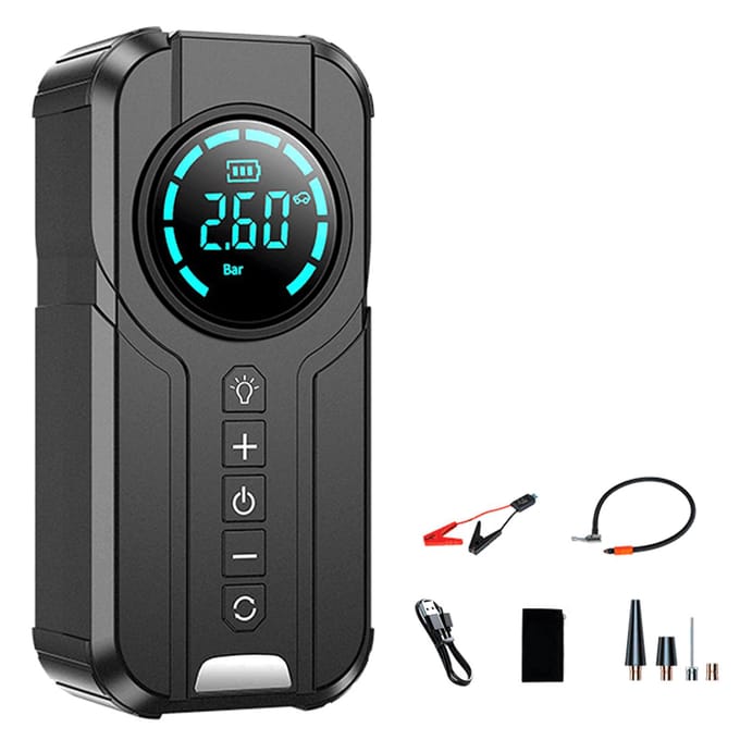 Jumpstarter met luchtcompressor, draagbare batterijbooster van 1000 A met bandenspanning van 150 PSI zwart