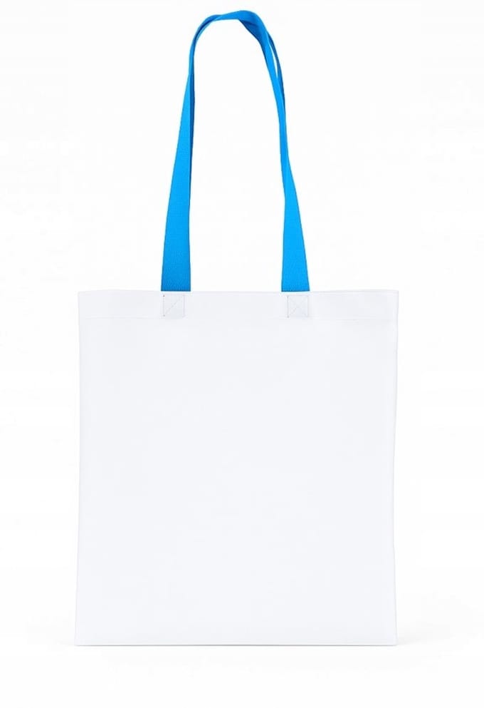 Duurzame Polyester Boodschappentas 38x42 cm Wit met Blauwe Handgreep