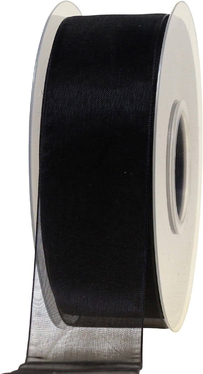 Organza rouwlint met zelfkant zwart 40mm 50m