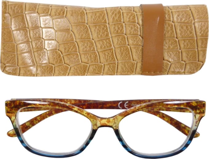 Lilly&june Leesbril Geel en Blauw +1 - Met Lederlook Etui