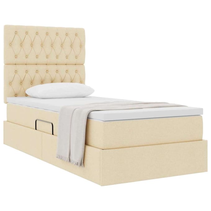 vidaXL - Opslag - bed - met - matras - met - hoofdeinde - Crème - 100 - x - 200 - cm - Stof