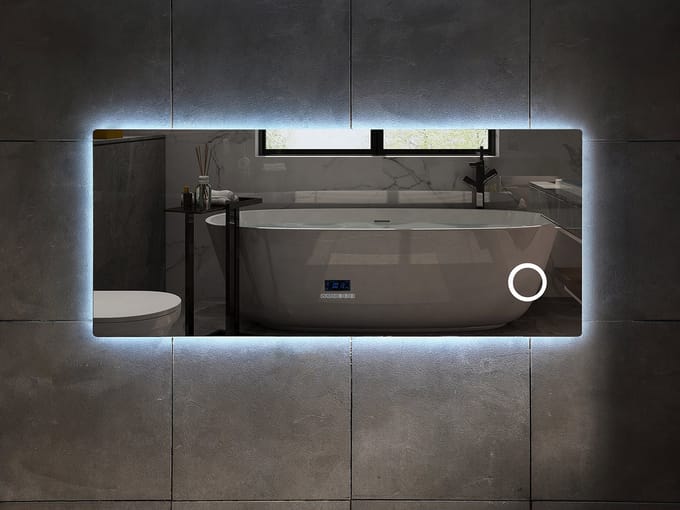 Mawialux LED Badkamerspiegel - 140cm - Rechthoek - Verwarming - Digitale klok - Bluetooth - Yade