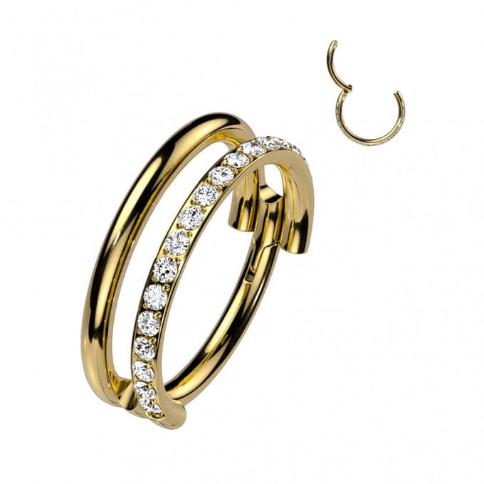 High Quality titanium clicker open double lined 1.2x10 mm - goud - LMPiercings