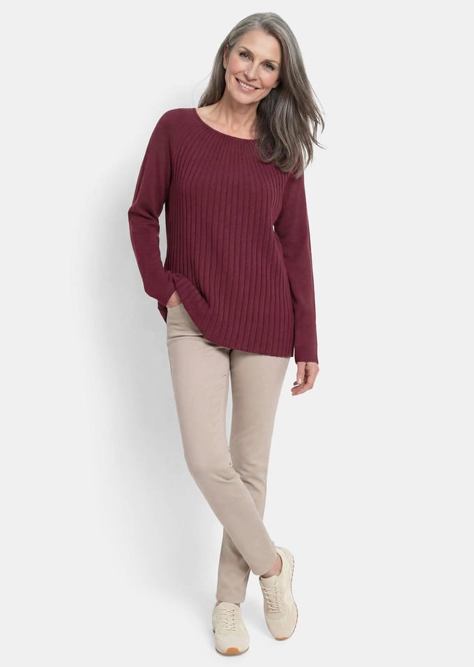 A-lijn tricot pullover met katoen - bordeaux - Gr. 20 van Goldner Fashion