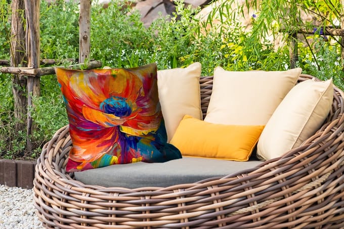 Buitenkussen Weerbestendig - Bloem - Verflook - Modern - Abstract - Kleuren - 50x50 cm