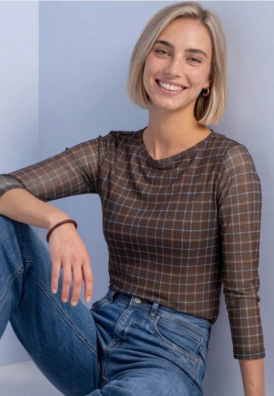 Shirt met 3/4-mouwen van mesh met print