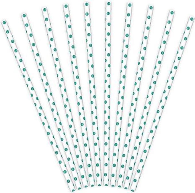 PartyDeco - Rietjes Polka Dots Wit/Mint (10 stuks)